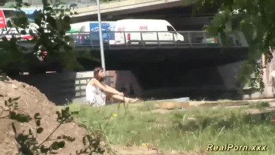 Public brunette trailer with endearing chippie from Real Porn